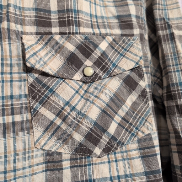 Denver Hayes Men's Plaid Western Shirt Snap Buttons sz L Grey/Blue Cotton GUC - Picture 3 of 8